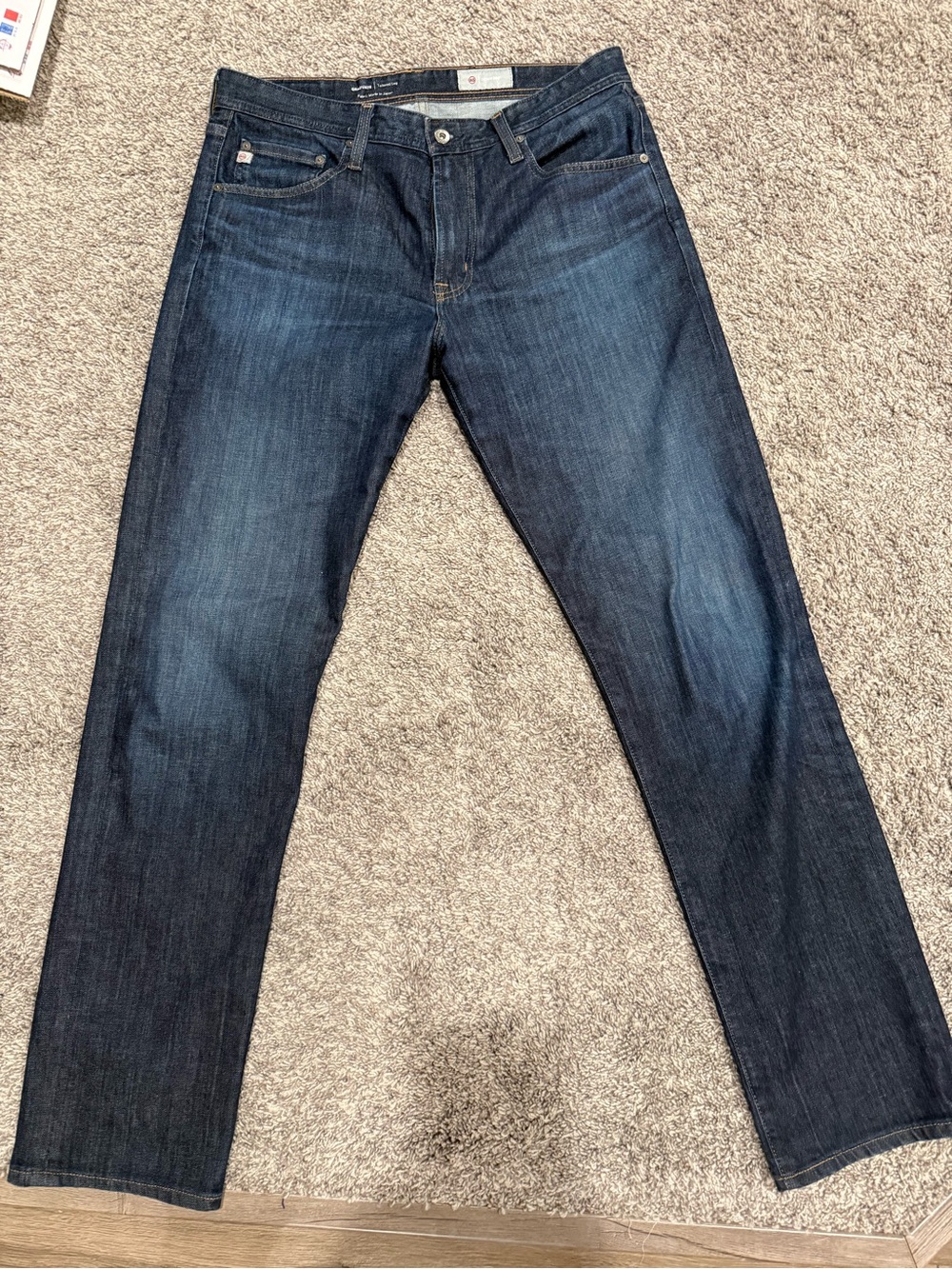 Ag Adriano Goldschmmied Men's Straight Jeans in Dark Blue